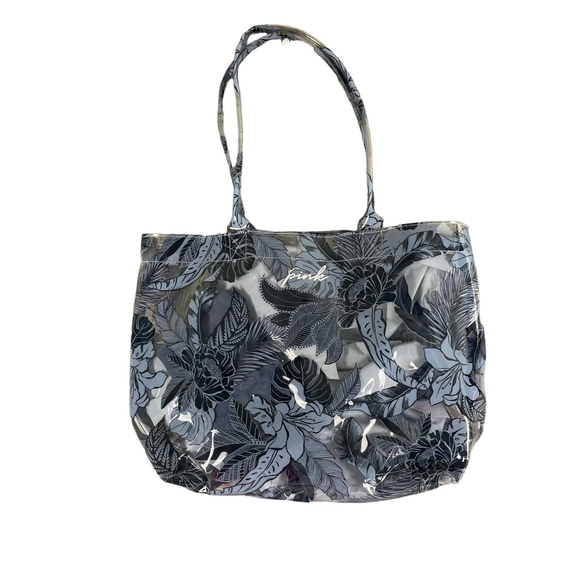 Victoria's Secret PINK Handbags - Victoria's Secret PINK Clear Tropical Floral Tote Bag Blue Beach Bag with Pouch